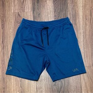 RVCA Men's Deep Blue Athletic Mesh Shorts with Black Drawstring